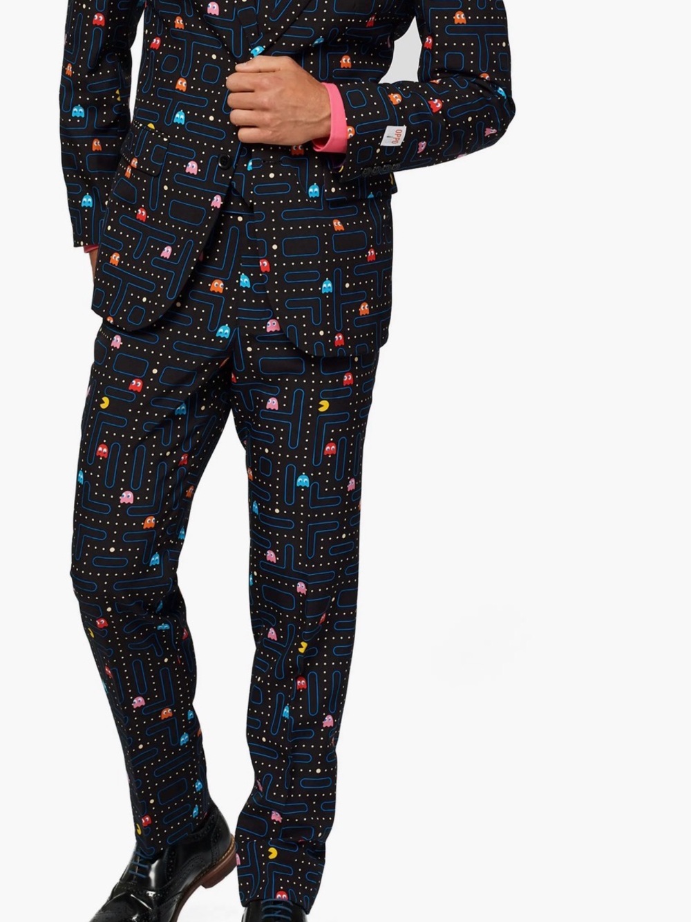 Novelty Pac-Man Print 2-piece Suit Jacket 38/36R Pants sz 31/34L